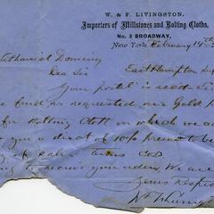 Letter from W. & F. Livingston to Nathaniel Dominy VII, 1877