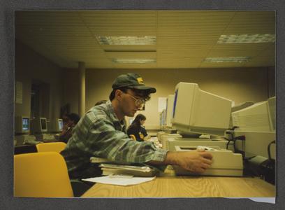 Student using a computer in the computer lab