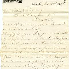 Letter, bills, and envelope from H & G.W. Lord to Nathaniel Dominy VII, 1883-1885