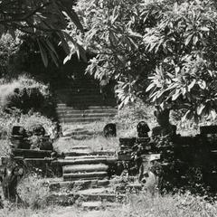Wat Phou temple complex with view of stairway to the sanctuary in Champasak Province