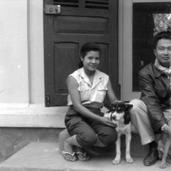 JMH household, Vietnamese servant on left (Le), Thai interpreter from Bangkok on right (Aram Udol) with household pets