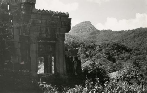 Wat Phou Khmer temple ruins, with Phou Kao in the background in Champasak Province