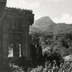 Wat Phou Khmer temple ruins, with Phou Kao in the background in Champasak Province