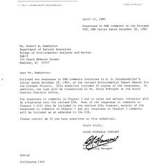 Responses to DNR comments on the revised EIR, DNR letter dated December 28, 1984