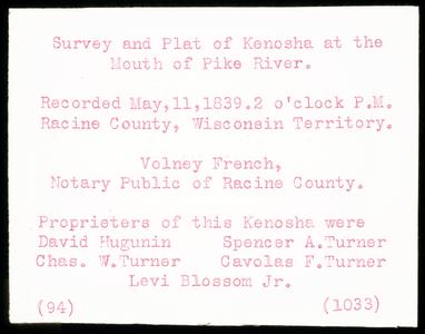 Survey and plat of Kenosha, at the mouth of Pike River