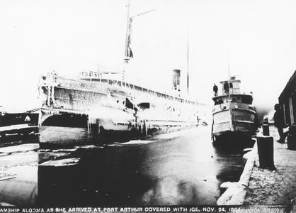 Steamship Algoma as she arrived at Port Arthur covered with ice, Nov. 24, 1894