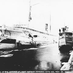 Steamship Algoma as she arrived at Port Arthur covered with ice, Nov. 24, 1894