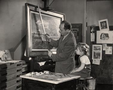 Aaron Bohrod painting with an audience