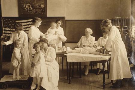 Child-weighing and measuring campaign clinic at Lincoln School, Madison, Wisconsin