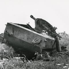 North Vietnamese tank destroyed near Saravan town by Royal Lao Air force December 1971 in Saravan Province