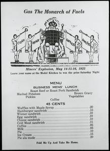 1925 Miners' Explosion menu with prices