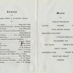 Toasts and Menu, 8th Annual Banquet, Association of Cosmopolitan Clubs