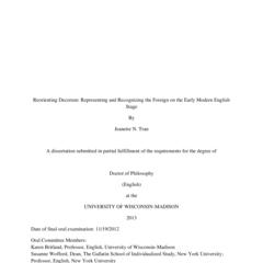 Reorienting Decorum: Representing and Recognizing the Foreign on the Early Modern English Stage