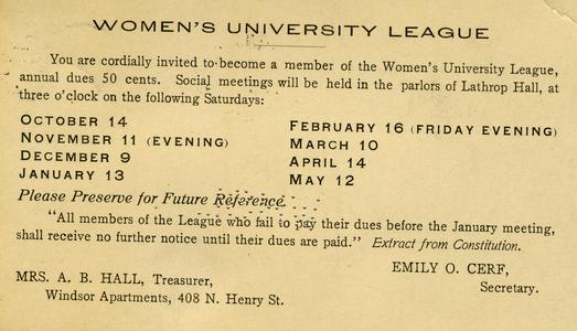 Women's University League membership invitation