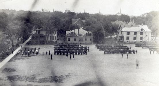 Troops lined up for review on Library Mall