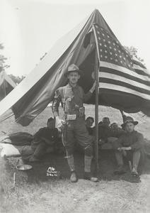 Soldiers around the American flag at Camp Douglas