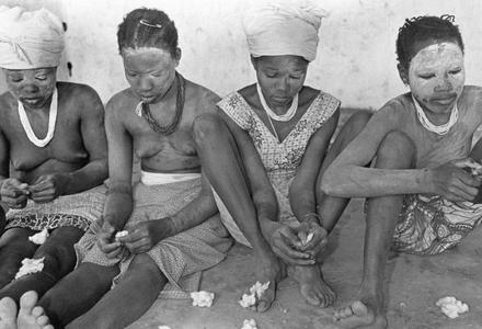Bundu Girls Learning Women's Skills of Deseeding Cotton During Initiation Period