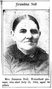 Susanna Baier Noll death notice, 1914
