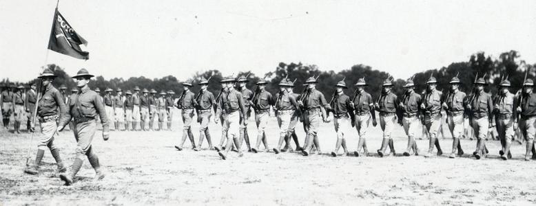 Cadets marching at ROTC Summer Camp