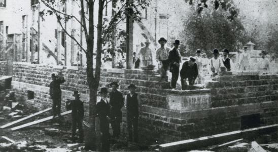 Laying the cornerstone, north wing of the Platteville Normal School building