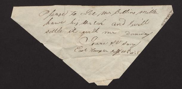 Note asking for Mr. Collins Miller’s watch, 1818