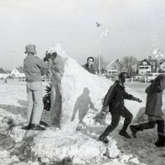 Students building a snow sculpture, Snow Week 1963