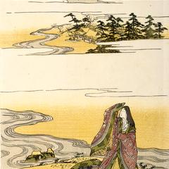 Aristocratic Lady beside the Kinuta Tama River in Settsu Province, from an untitled series of the Six Jewel Rivers