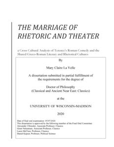 The Marriage of Rhetoric and Theater: a Cross Cultural Analysis of Terence's Roman Comedy and the Shared Greco-Roman Literary and Rhetorical Cultures