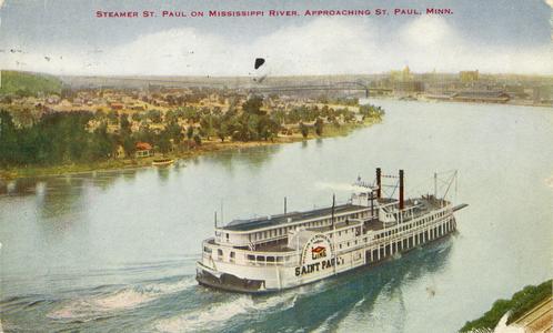Steamer St. Paul on Mississippi River, approaching St. Paul, Minn.