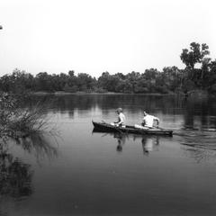Aldo and Starker boating near the Shack, Sauk County, Wisconsin, autumn 1943