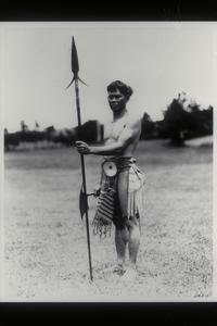 Native man holding a spear, Mountain Province, ca. 1920-1930