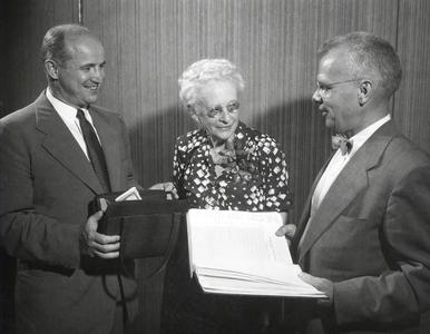 Georgia Martin, Registrar's Office Secretary, with J. Kenneth Little and Alden White