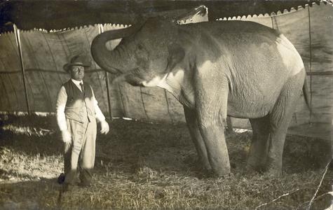 George W. Hall, Jr. with circus elephant