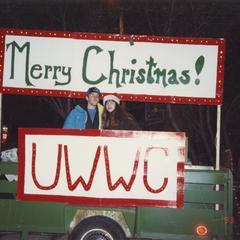 Students on a Christmas trailer