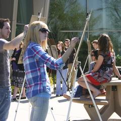 Art students on the Commons patio, UW Fond du Lac