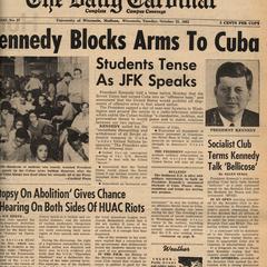 Daily Cardinal front page, October 23, 1962