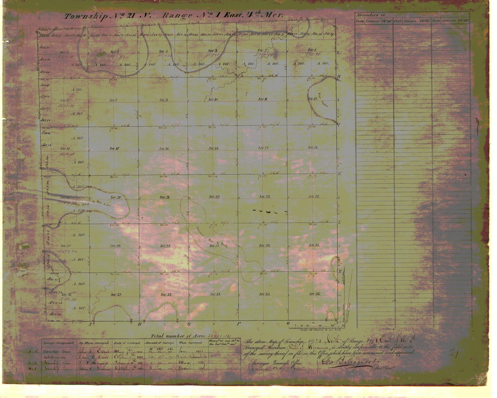 [Public Land Survey System map: Wisconsin Township 21 North, Range 01 East]