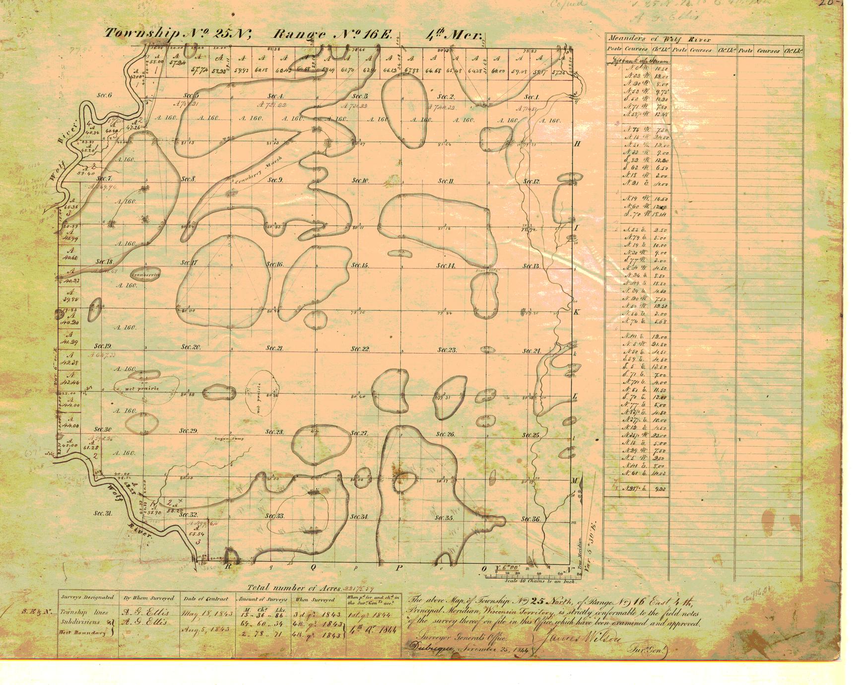[Public Land Survey System map: Wisconsin Township 25 North, Range 16 East]