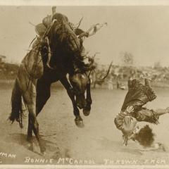 Bonnie McCarrol [sic] thrown from a horse postcard