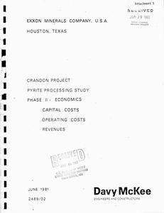 Crandon Project pyrite processing study, phase II : economics, capital costs, operating costs, revenues