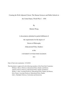 Creating the Well-Adjusted Citizen: The Human Sciences and Public Schools in the United States, World War I – 1950