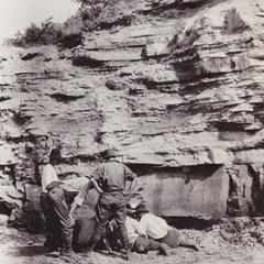 Group of geologists in a shale pit