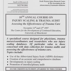 10th Annual Course on Injury Scaling & Trauma Audit advertisement
