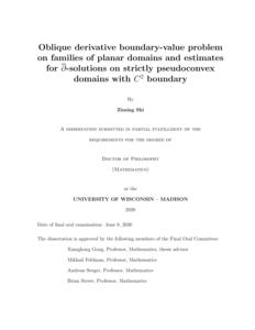 Oblique derivative boundary value problem on families of planar domains and estimates for $\dbar$ solution on strictly pseudoconvex domains with $C^2$ boundary