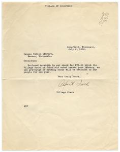 Letter from Village of Schofield to Wausau Public Library July 6, 1930