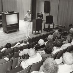 Michael Leckrone teaching in a lecture hall