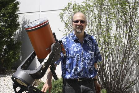 Carey Woodward and telescope, UW Fond du Lac