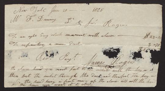 Receipted bill from James Rogers of New York, 1825
