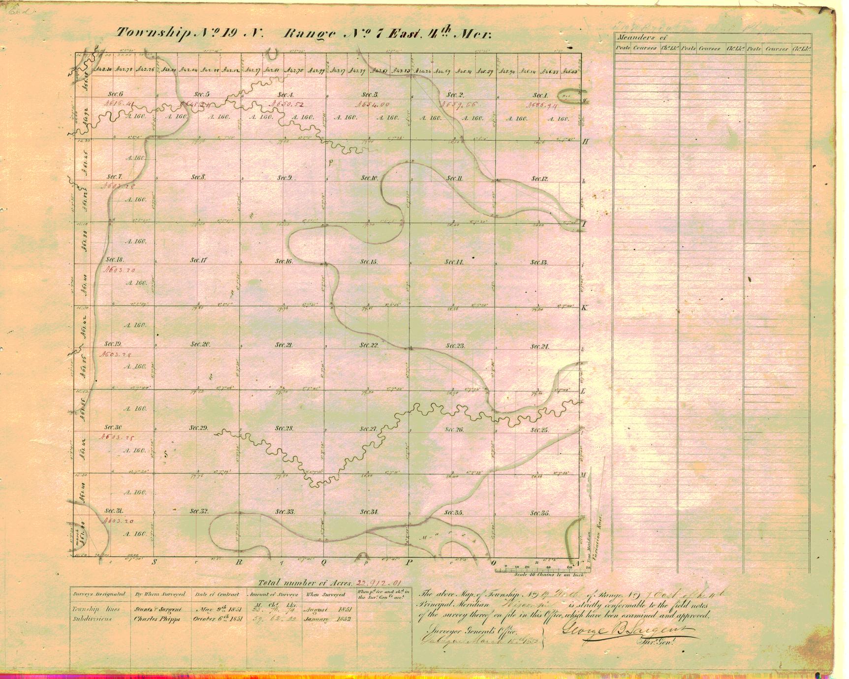 [Public Land Survey System map: Wisconsin Township 19 North, Range 07 East]