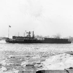 Stern side view of the John W. Weeks on icy Mississippi River
